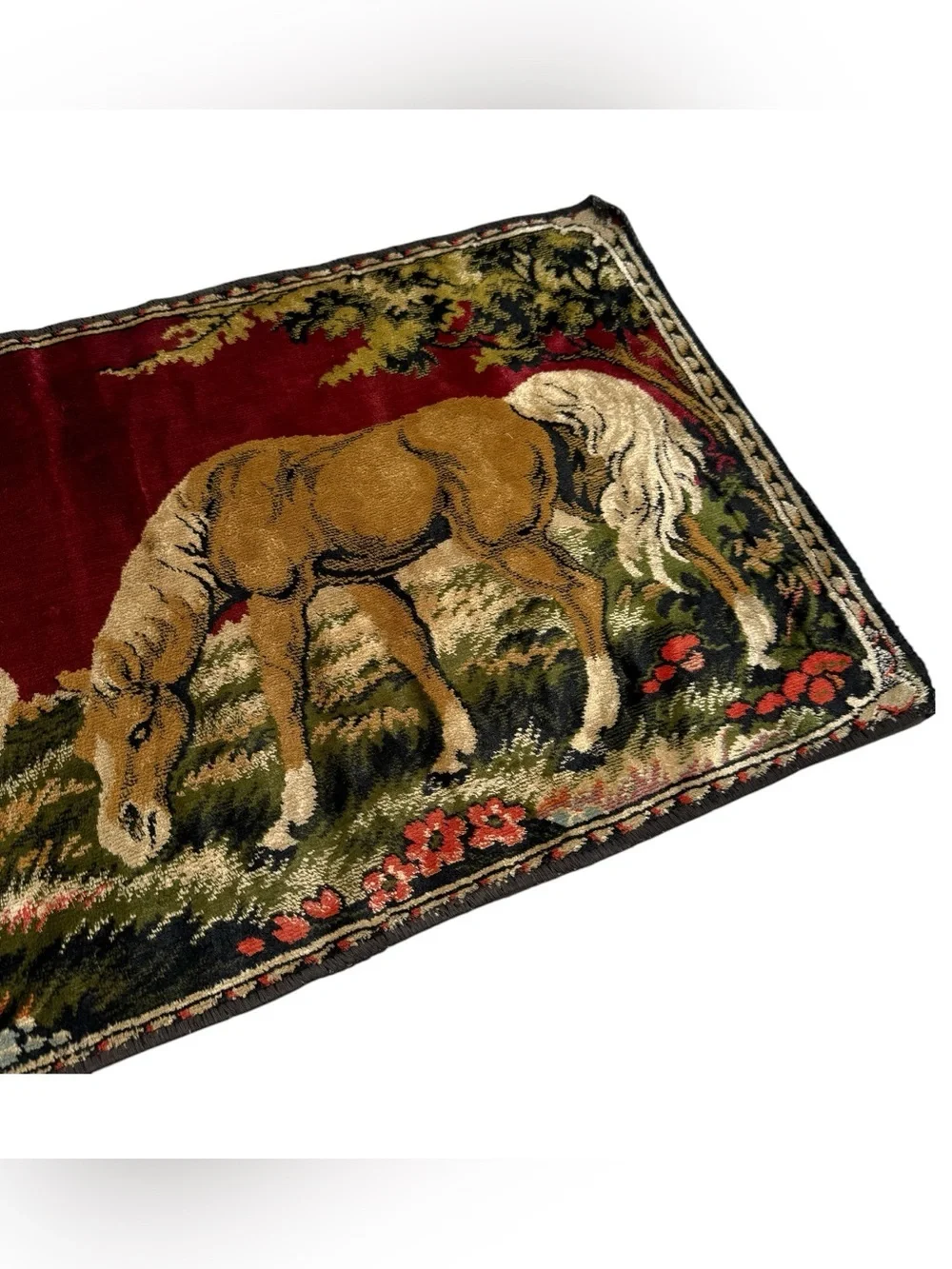 Vintage Horse Tapestry Wall Hanging Equestrian Rug Western Ranch Decor 38x19.5”